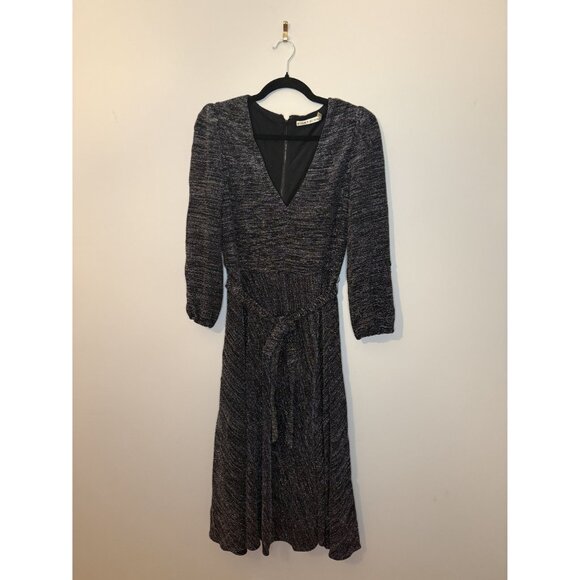 Alice + Olivia Coco Metallic Midi Dress Silver Black Sz 6 $350 [jb] - Picture 4 of 12